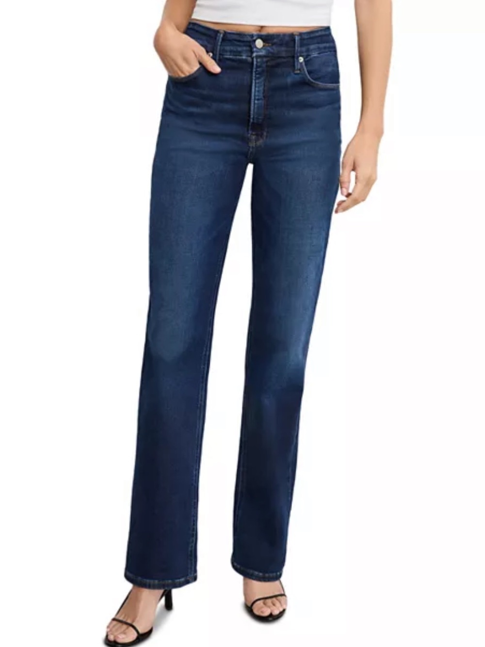 Good American Soft Tech Good True Straight Jeans Indigo 572 High Rise Size 12/31